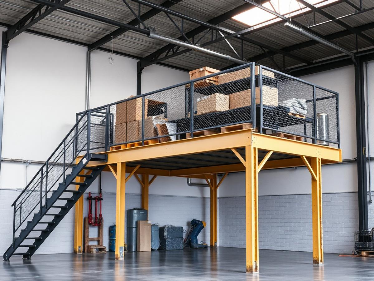 Mezzanine métallique de stockage installée dans un local professionnel